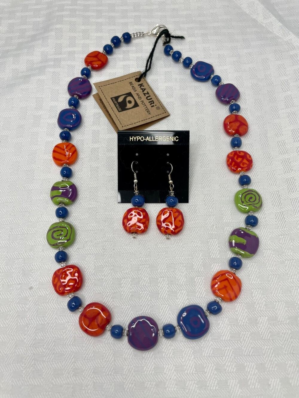 Kazuri Kenya Hand Crafted "Summer Day" Fair Trade Beaded Necklace & Earring Set